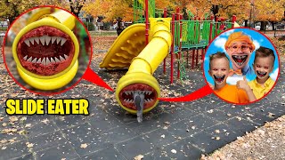 Drone Catches SLIDE EATER EATS BLIPPI VLAD AND NIKI AT THE PLAYGROUND SLIDE EATER IN REAL LIFE [upl. by Marie]