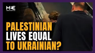 Journalist asks delegates if Palestinian lives are equal to Ukrainian lives [upl. by Ahsats112]