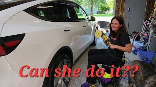 Teaching a newbie how to wash decon and polish her 2022 Tesla Model Y [upl. by Nora945]