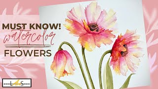 Watercolor Flowers Beautiful Watercolor Tutorial Pink Flower Painting [upl. by Rosita30]