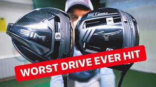 TAYLORMADE GOLF SIM DRIVER FEATURING THE WORST SHOT EVER and the Mizuno ST200G [upl. by Ertnod]