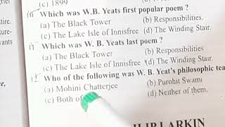 Important MCQs on W B Yeats and his Lake Isle of Innisfree [upl. by Aihsotan]