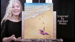 BEACH FOOTSTEPSLearn How to DRAW amp PAINT with AcrylicsEasy Beginner TutorialPaint and Sip at Home [upl. by Kirima655]