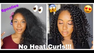 Spoolies on Natural Hair  Heat Free Curls  Magic Hair Rollers [upl. by Ylloh]