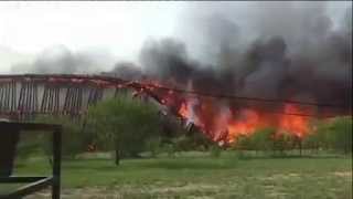 Burning Texas railroad bridge collapses [upl. by Free308]