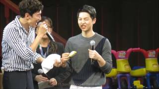 160611 Song Joongki FM in HK  Eating Durian  Feeding Kwangsoo [upl. by Habas]