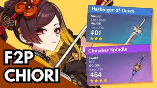 Chiori Weapon Comparison Cinnabar Spindle vs Harbinger of Dawn [upl. by Grunberg]