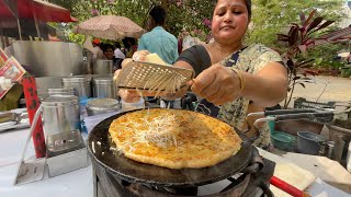 Mumbai Aunty Making Huge Aloo Cheese Paratha  Indian Street Food [upl. by Eidnac]