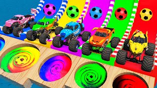 5 Monster Truck vs Big amp Small Mcqueen vs Slide Colors with Trains vs Portal Trap  BeamNGDrive 10 [upl. by Arodoeht]