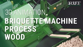 Wood briquette machines  Wood chip briquetting with RUF  3D visualization of the process [upl. by Chapell]