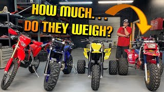 ATC250R VS YZ TRIKE VS CRF450X VS YZ BIG WHEEL  Weight Comparison [upl. by Gaughan934]