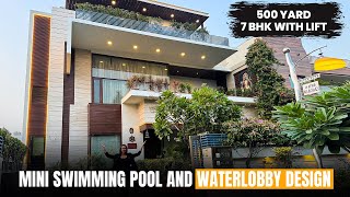 Inside a 500 yard Modern Design 7 BHK House With Lift Water Body Design Mini Swimming Pool [upl. by Harte]