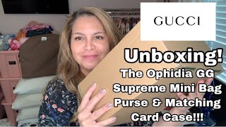 Unboxing of the Gucci Ophidia GG Supreme Mini Bag Purse amp Matching Card Case  Unbox with Me [upl. by Bayly]