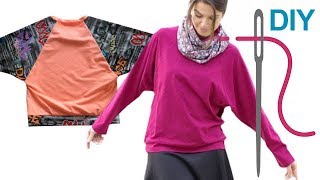 Shirt nähen für Anfänger – DIY Shirt mit Fledermausärmeln quotKITTYquot [upl. by Peters]