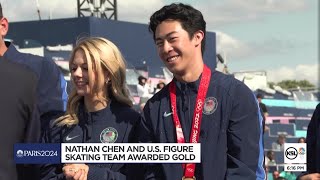 Figure skater Nathan Chen receives gold medal from 2022 Winter Olympics in Beijing [upl. by Llenyt]