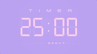 25 Min Digital Countdown Timer with Simple Beeps 💕💜 [upl. by Quin]