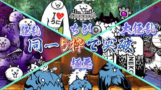 【にゃんこ大戦争】狂乱･大狂乱･ちび･極悪全42ステージを同一5枠編成で突破していく [upl. by Tindall]