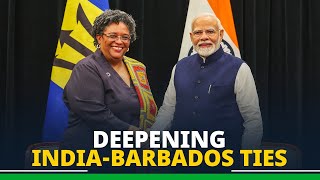 PM Modi holds bilateral meeting with PM Mia Mottley of Barbados [upl. by Taimi]