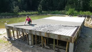 Skillful Women Build Houses on the Lake  Assembling Steel and Making Concrete Floors Part 2 [upl. by Queston105]