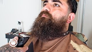 Cleaning Up an Untrimmed Beard amp Taper Fade Haircut  Beardbrand Studio [upl. by Yalc]