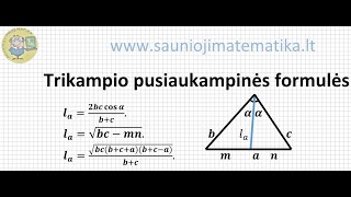 Trikampio pusiaukampinė 2 dalis pusiaukampinės skaičiavimo formulės  Trikampiai  Planimetrija [upl. by Tija]