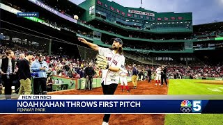 Noah Kahan throws out first pitch at Red Sox game [upl. by Frech662]