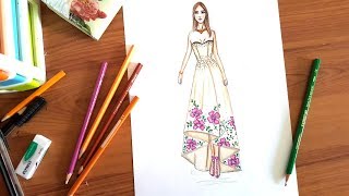 Fashion Drawing  how to draw High Low dressSweetheart Neckline [upl. by Anoli]