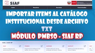 Importar items de manera masiva al Catálogo Institucional mediante Archivo TXT PMBSO  SIAF RP [upl. by Ynoyrb]