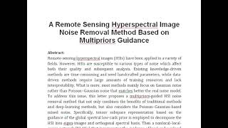 A Remote Sensing Hyperspectral Image Noise Removal Method Based on Multipriors Guidance [upl. by Olegnaleahcim]