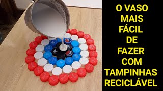 Como fazer vaso de cimento feito com tampinhas vaso fácil de fazer vaso lindo vaso de jardim [upl. by Calore]