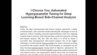 I Choose You Automated Hyperparameter Tuning for Deep Learning Based Side Channel Analysis [upl. by Grath828]