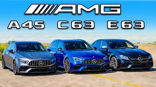 New AMG C63 v E63 v A45 DRAG RACE [upl. by Ttoille223]