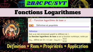 Fonctions Logarithmes — Fonction logarithme de base a — 2 BAC PCSVT [upl. by Leirza]