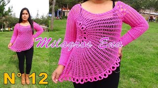 Blusa N° 12 tejido a Crochet Modelo FLOR ASIMÉTRICA paso a paso TODAS LAS TALLA S M L XL XXL [upl. by Manton]