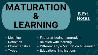 MATURATION amp LEARNING Difference bw Maturation amp learning Characteristics teaching amp learning [upl. by Cheffetz]