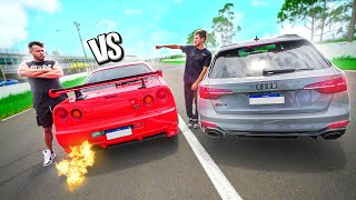 O GRANDE RACHA ENTRE MEU AUDI RS4 VS SKYLINE R34 [upl. by Kimitri158]