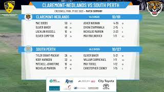 WA Premier Cricket  Graham McKenzie Shield Male U14s  Rd4  ClaremontNedlands v South Perth [upl. by Aelyk]