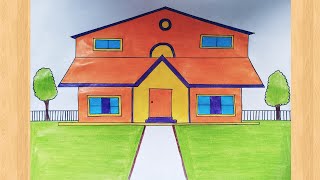 Easy House Drawing  House 🏡 Drawing 💙  Ghar ka chitra💕 [upl. by Lexis794]