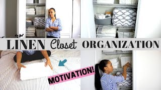 LINEN CLOSET ORGANIZATION  SMALL LINEN CLOSET MOTIVATION amp TOUR [upl. by Seto]