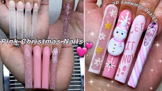 PINK CHRISTMAS POLYGEL NAILS💕 3D SNOWMAN NAIL ART amp WINTER NAIL DESIGN  Nail Tutorial [upl. by Frodine799]