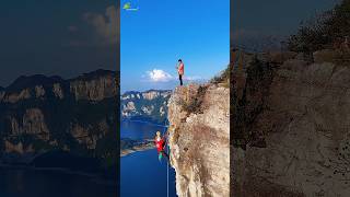 HIGH CLIFF ROCK CLIMBING  MAOER ROCK ROPE DESCENT adventure climbing aerial [upl. by Puri142]