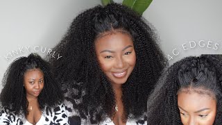 OMG NATURAL REALISTIC 4C EDGE KINKY CURLY WIG INSTALL  BEAUTYFOREVER [upl. by Aihsoem]