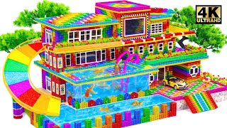 Build Dream Mansion Have Rainbow Water Slide From Rooftop To Double Swimming Pool  Magnetic Balls [upl. by Ebbarta]