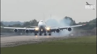 CROSSWIND LANDINGS at London Heathrow Airport [upl. by Ecertal]