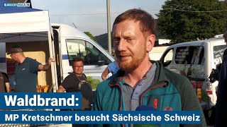 Ministerpräsident Kretschmer besucht Waldbrandgebiet in Sachsen [upl. by Reube324]