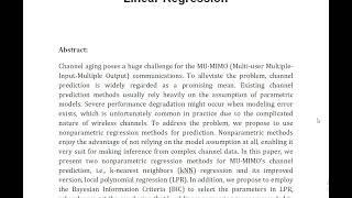 Nonparametric Regression for MU MIMO Channel Prediction From KNN to Local Linear Regression [upl. by Arretak25]