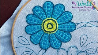 Bordado Fantasía Flor 55  Hand Embroidery Flower with Fantasy Stitch embroidery manualidades [upl. by Onileva]