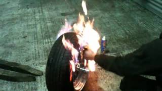 How to inflate a tyre with the help of silicon spray and A lighter [upl. by Suiravat]