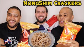 NONGSHIM SHRIMP CRACKERS SHOCKING TASTE  DOMINICANS TRY [upl. by Vally]