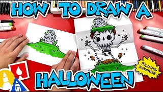 How To Draw A Halloween Folding Surprise Skeleton Grave [upl. by Lekram]